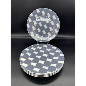 Portobello by Inspire Gray Blue & White Checkered Pattern Set of 5 Salad Plates